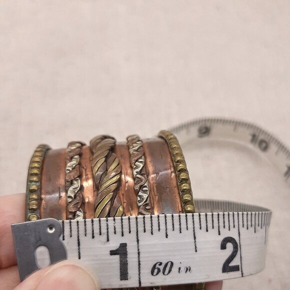 Rustic Copper Mixed Metal Rope Cuff Bracelet - Picture 10 of 11